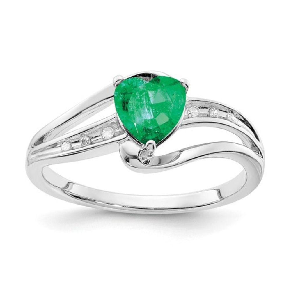 Sterling Silver CR Emerald Heart & Diamond Ring